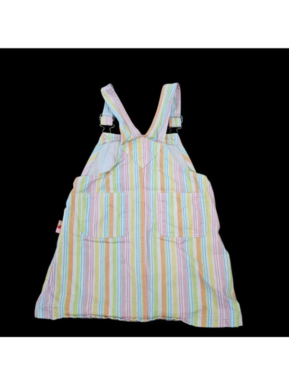 Y2K Vtg Strawberry‎ Shortcake Bib Overall Dress Denim Rainbow Striped Sz 5